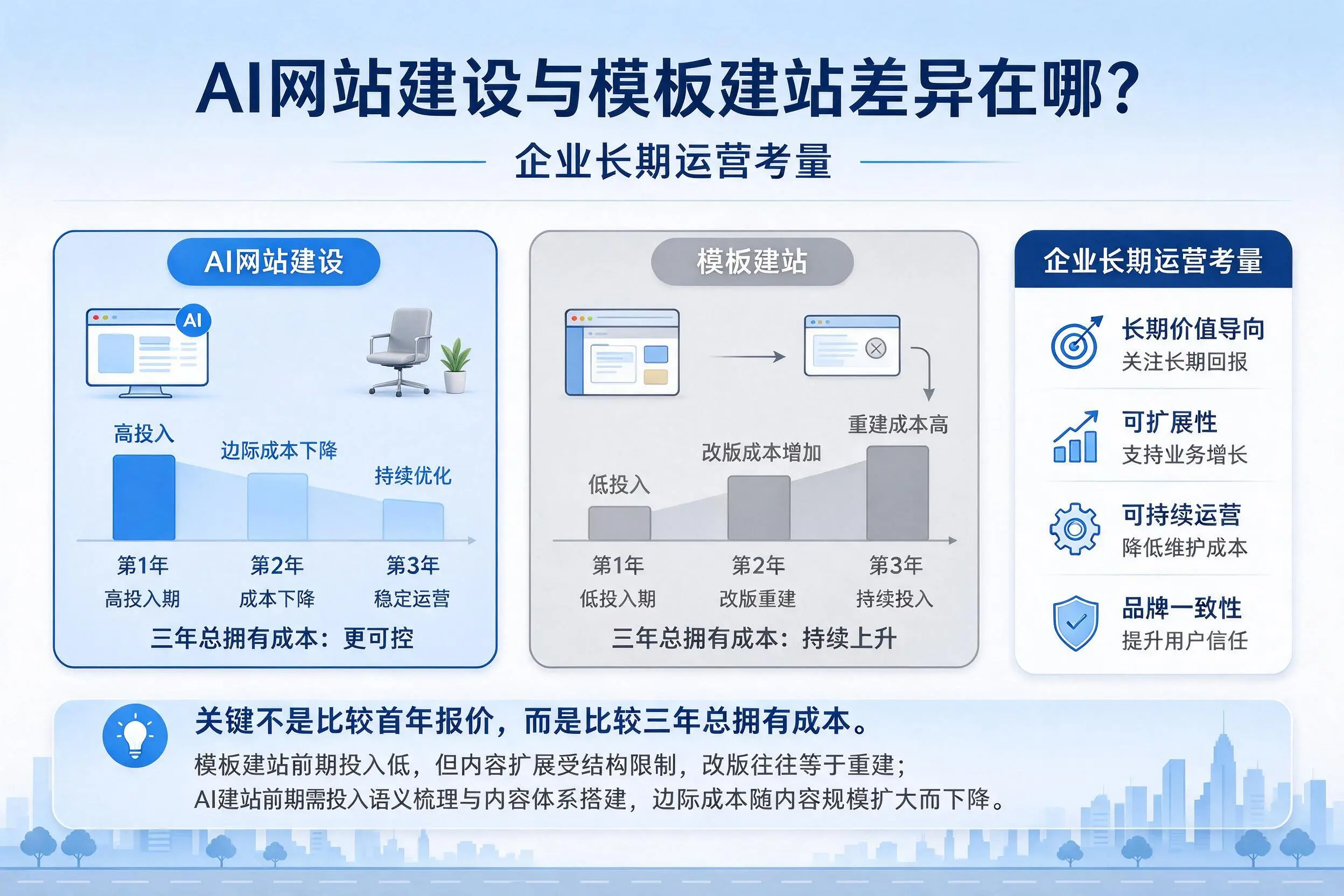AI网站建设与模板建站差异在哪?郑州企业长期运营考量